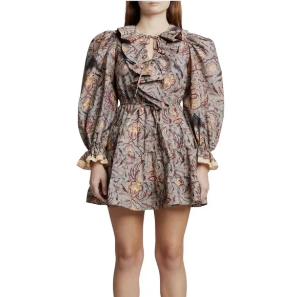 Ulla Johnson Caris Mini Dress Long Puff Sleeves Floral Cotton Women's 6